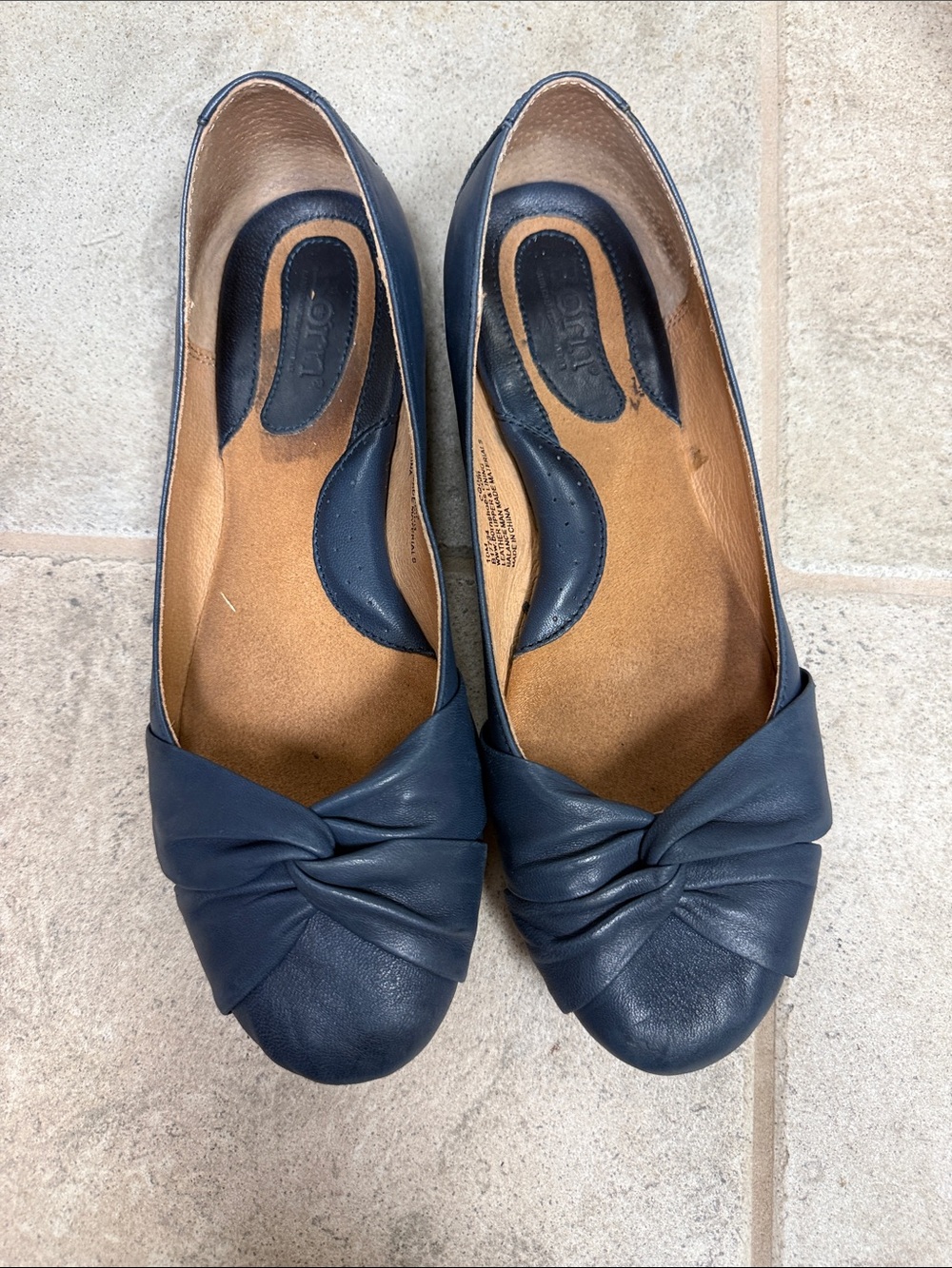 Born Lilly Navy Twisted Leather Slip-On Flats